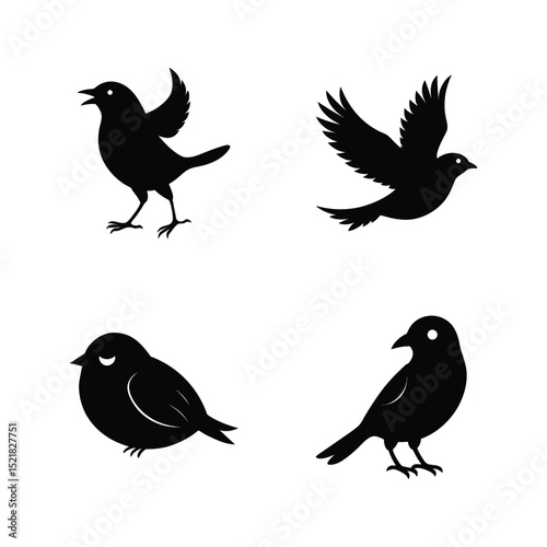 Cowbird bird silhouette set perfect for grassland and songbird related designs vector illustration.