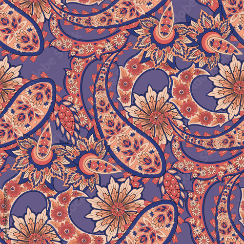 Traditional seamless paisley pattern. Vector Indian floral ornament.