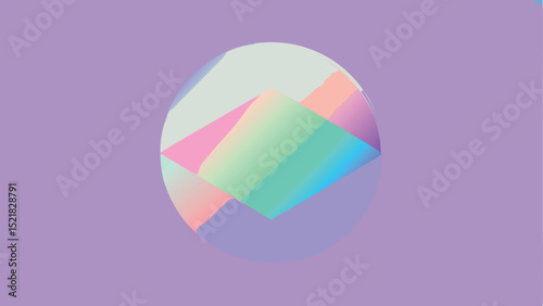 Abstract geometric design featuring pastel colors and transparency on a lilac background