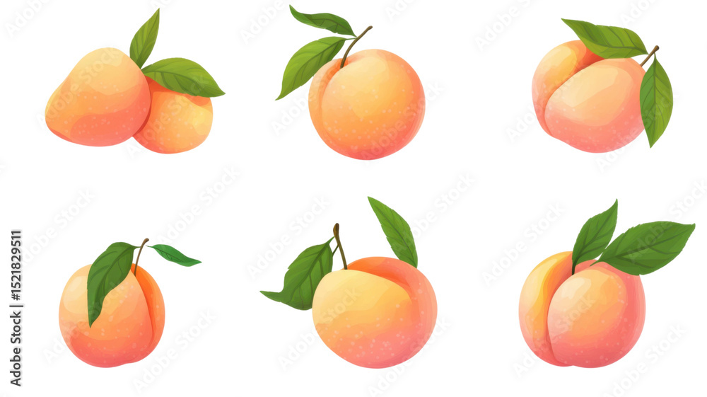 Set of Fresh Ripe Apricots with Natural Color Isolated on White Background Set of Fresh Ripe Apricots with Natural Color Isolated on White Background