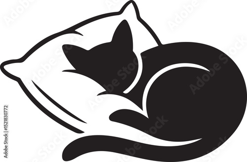 Black cat napping in a pillow silhouette illustration