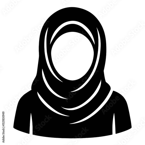 Black and White Muslim Woman in Hijab Icon - Modest Profile Avatar