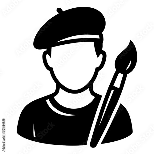 Artist or Painter Icon with Beret and Paintbrush - Creative Professional Avatar