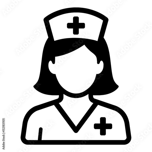 Black and White Female Medical Nurse Icon - Healthcare Professional Avatar