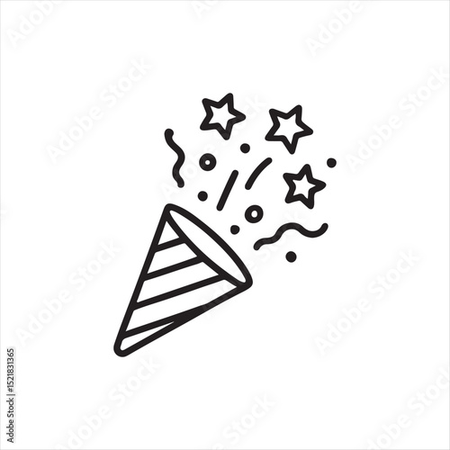 A party horn with confetti and stars bursting out