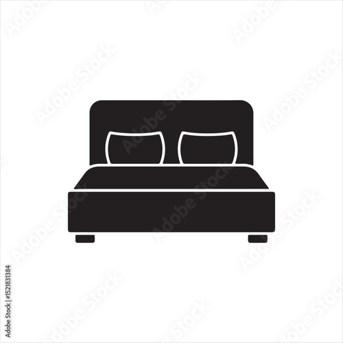 A simple black silhouette of a double bed with pillows
