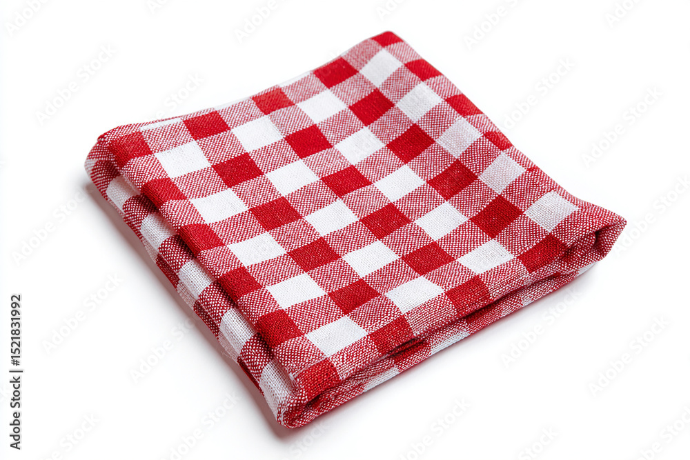 Red and white gingham linen napkin isolated on a white background Red and white gingham linen napkin isolated on a white background