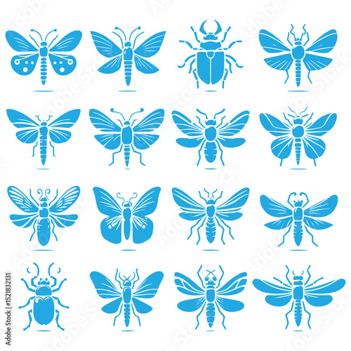 Insect bug icon silhouettes set large pack of vector