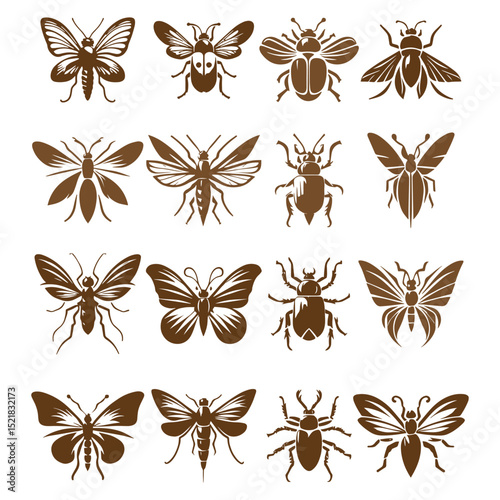 Insect bug icon silhouettes set large pack of vector