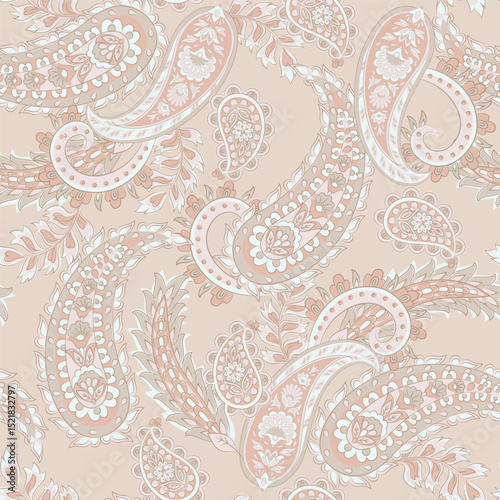 Damask Paisley seamless vector pattern for fabric design. Vintage textile background