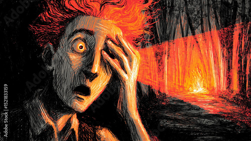 man with intense expression in front of the fire