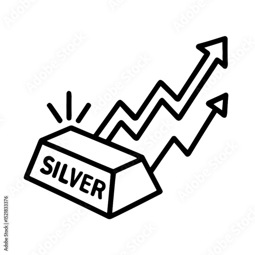 Silver Price Increase Icon with Rising Arrows and Bullion Bar Illustration