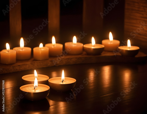 modern spa room, Moody picture of a zen-inspired spa scene with candles on a dark background