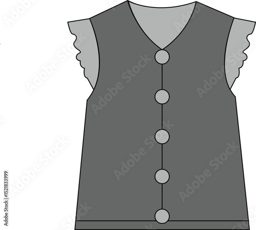 Title: Sleeveless V-Neck Vest with Ruffled Armholes