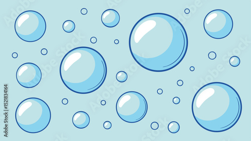 Blue cartoon bubbles of various sizes seamlessly floating in water or air