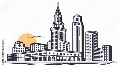 Generated AI Vector Illustration Cityscape Skyline, Modern Architecture