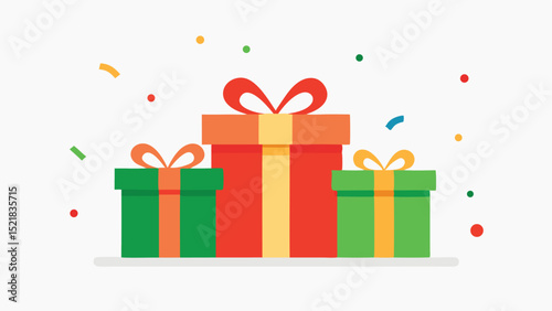 Colorful gift boxes illustration with confetti suitable for festive celebrations and promotions