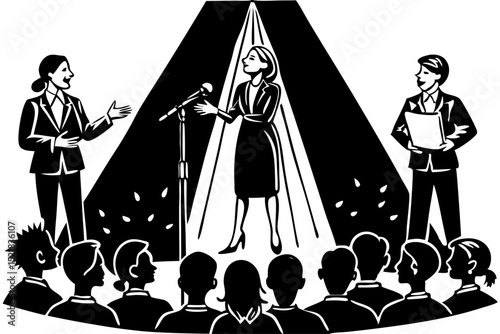 Woman Giving Powerful Speech at Outdoor Event, woman, speech, outdoor, event, public, speaking, presentation, speaker, talk, lecture, address, performance, meeting, gathering, people, group, crowd, at