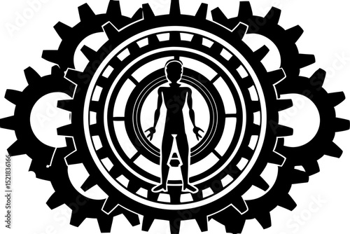 Human Gear Mechanism Engineering and Anatomy Symbiosis, human, gears, mechanism, anatomy, engineering, technology, machine, body, system, design, biomechanics, abstract, art, graphic, symbol, concept,