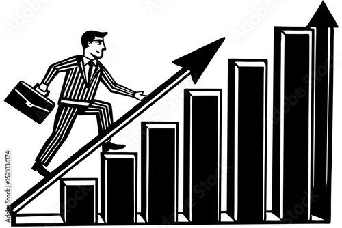 Businessman Climbing Growth Chart Achieving Success and Financial Goals, businessman, growth, success, finance, career, climbing, graph, chart, achievement, goals, financial, investment, progress, opp