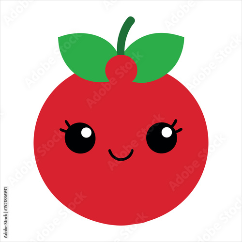 Cute Cartoon Red Apple with Eyes and Smile stylized illustration