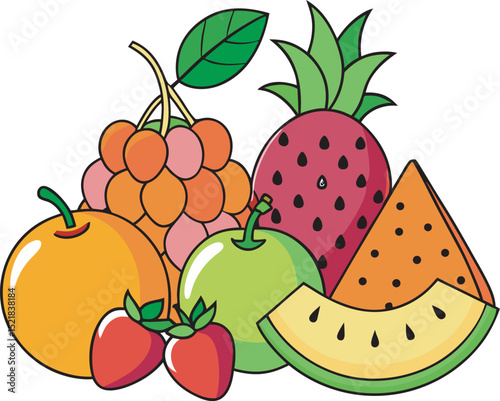 vector illustration of fruit collections on a white background