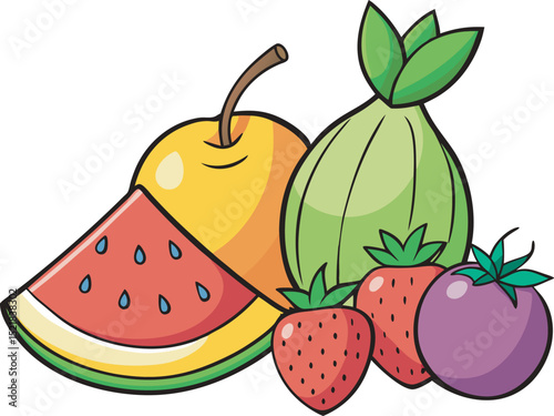A set of fruits and berries on a white background
