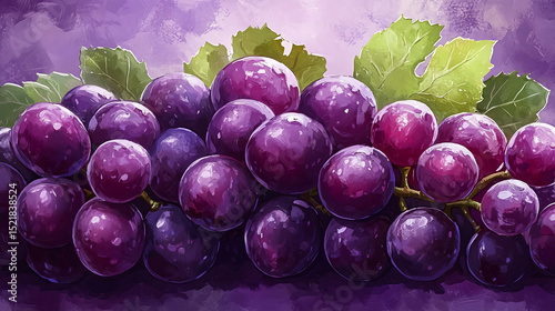Fresh grapes fruit still life painting purple grape bunch healthy food delicious dessert sweet grape harvest