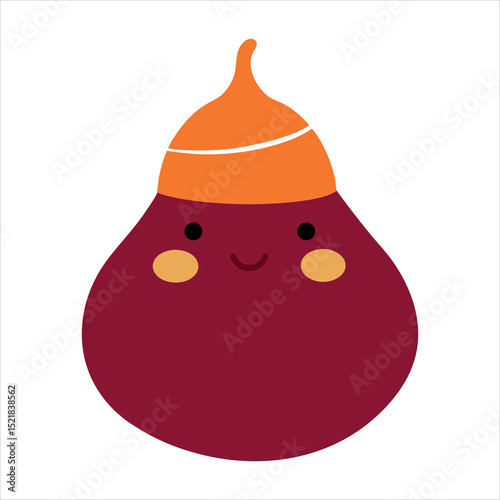 Adorable Cartoon Illustration of a Happy Red Fruit Wearing an Orange Hat