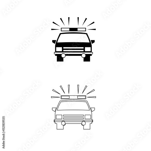 Front emergency police car icon with siren