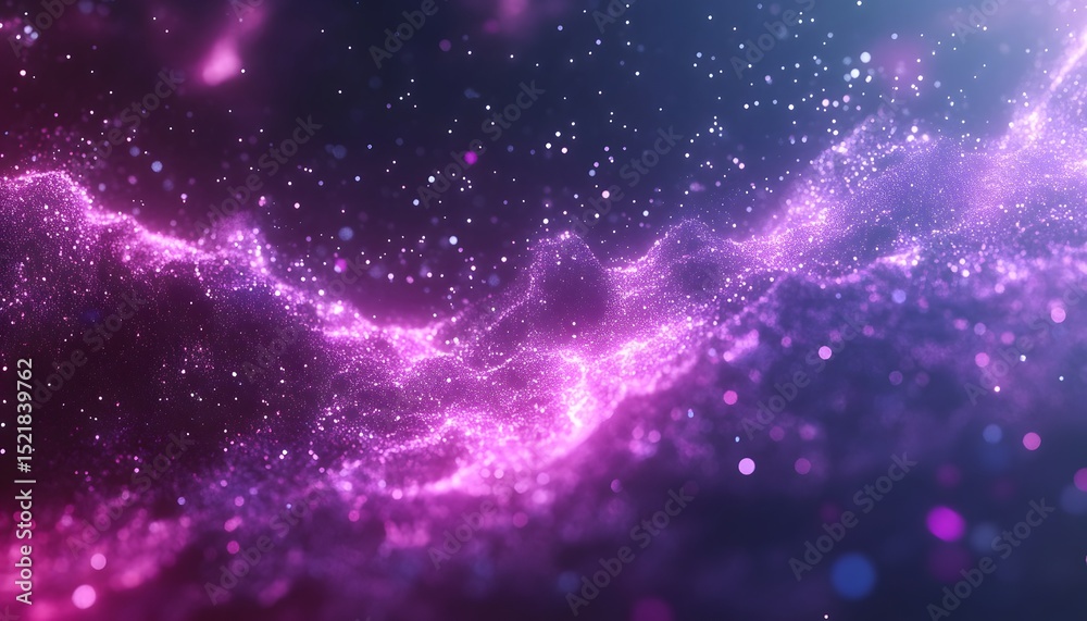 Abstract digital illustration of swirling particles in shades of purple and pink. Abstract digital illustration of swirling particles in shades of purple and pink.