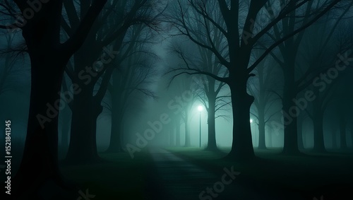 misty forest in the night
