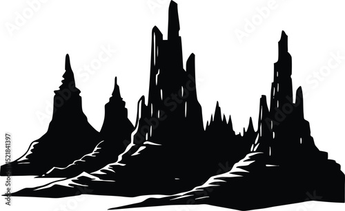 Silhouette of Rock Spires in Desert, Tall Desert Rocks Silhouette