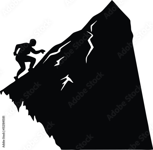 Silhouette of Steep Rock Face for Climbing, Cliff Wall Climber Silhouette