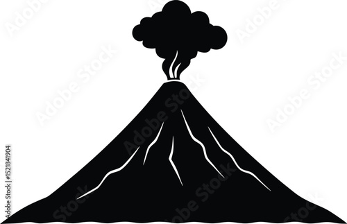 Silhouette of Volcano With Smoke Plume, Erupting Volcano Silhouette View