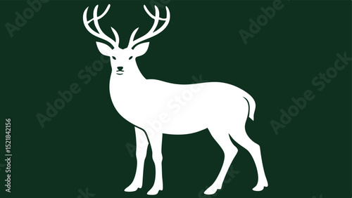 Elegant white silhouette of a reindeer on a dark green background for design projects