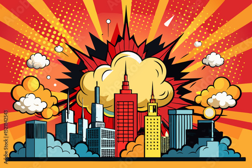 Abstract urban vector illustration of a city skyline with buildings and sky, a design of architectural cityscape art