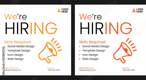 We are hiring job vacancy social media post banner design template with red color. We are hiring job vacancy square web banner design. Employee vacancy announcement
