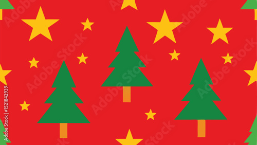 Festive christmas holiday seamless pattern with repeating trees and golden stars