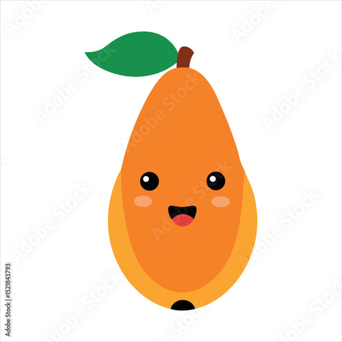 Cute Cartoon Happy Orange Papaya Fruit Illustration