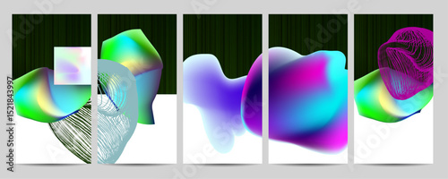 Set geometric colors fluid shapes eps 10. Flowing and liquid abstract gradient background for banner, poster or book. Vector design