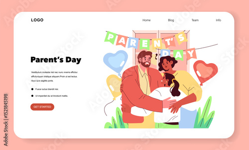 Parent's Day Celebration with Family Hug Vector Illustration
