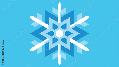 Geometric snowflake illustration with layered blue and white shapes suitable for winter designs