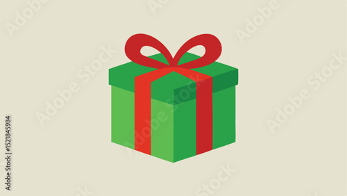 Green gift box with red ribbon festive holiday celebration present on white background