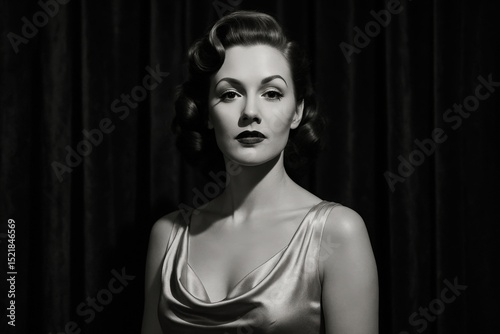 Timeless 1940s glamour portrait of elegant woman in classic dress