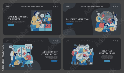 Grocery Shopping and Nutrition Consultation Vector Set