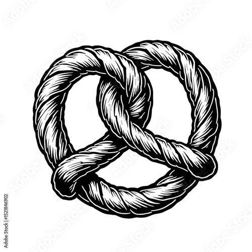 An eye-catching, artistically rendered pretzel, its twisted form presented in a captivating monochrome illustration. This delicious treat, a symbol of culinary delight.