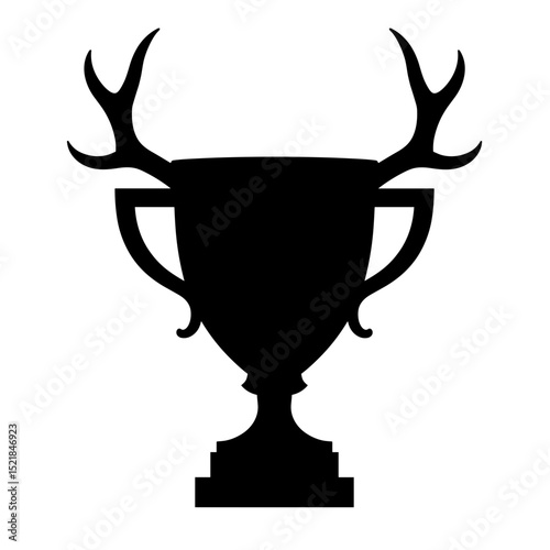A trophy with antlers, a unique symbol of achievement, is presented in an intriguing silhouette. Perfect for concepts related to outdoor sports or success.