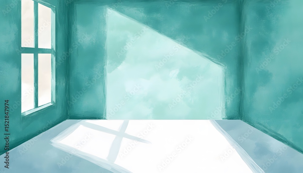 Fototapeta premium Teal room interior with window and sunlight.