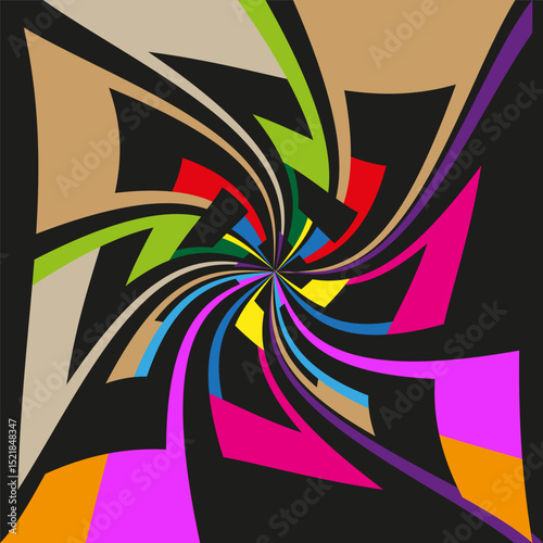 Colorful swirl shape. Abstract twisted symbol. Vector spiral graphic. Bold motion form.